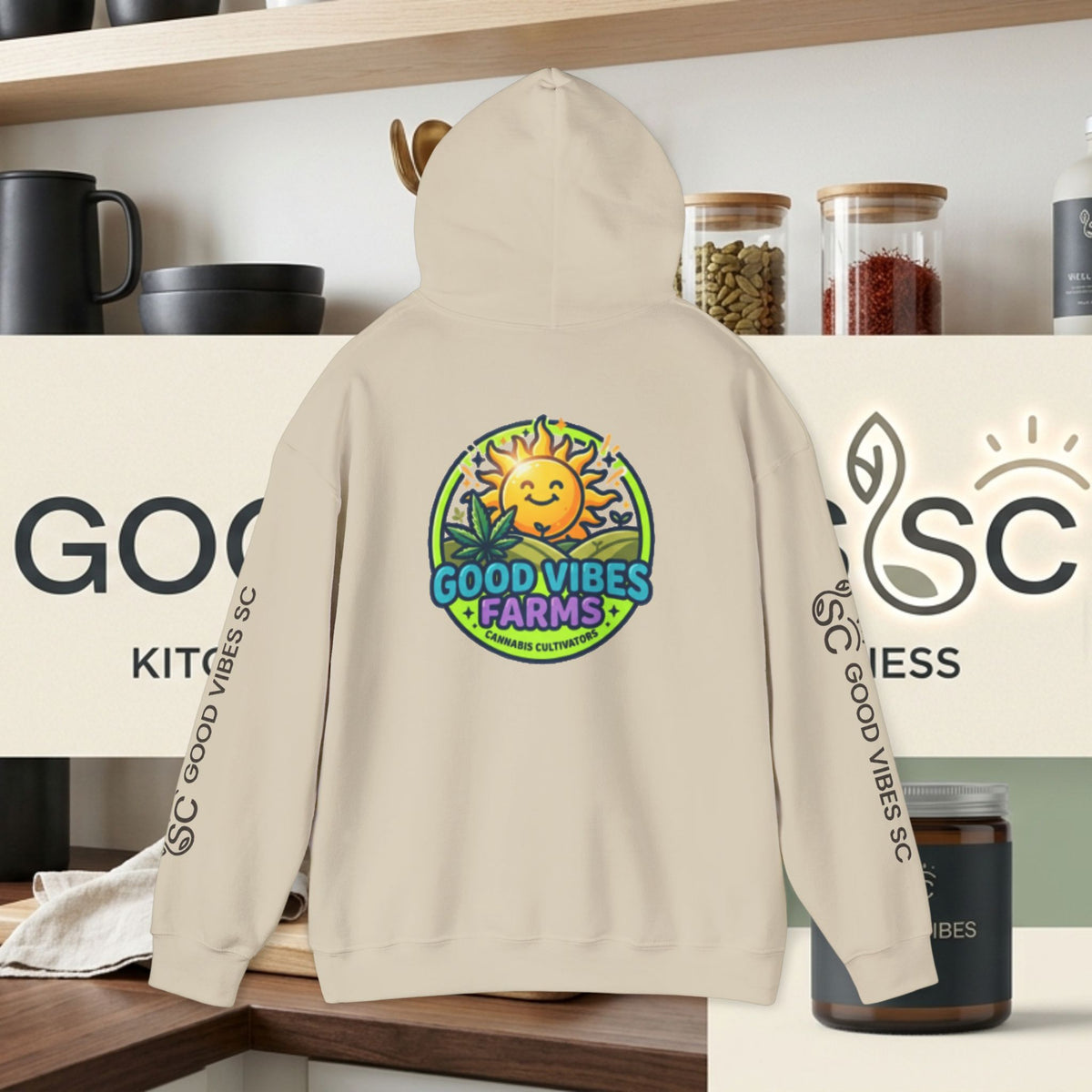 Good Vibes Farms Hoodie | Sun Emblem Farm Logo Sweatshirt