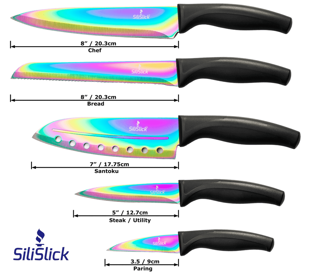 5-Piece Titanium-Coated Kitchen Knife Set with Magnetic Rack
