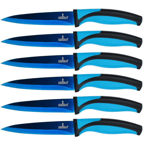 6-Piece Titanium-Coated Straight Edge Steak Knife Set-0
