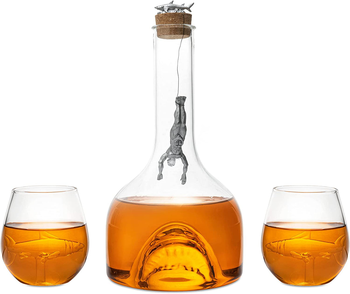 Shark Whiskey Decanter Set By 1000ML Shark Decanter With 2 10OZ Shark Glasses Shark-4