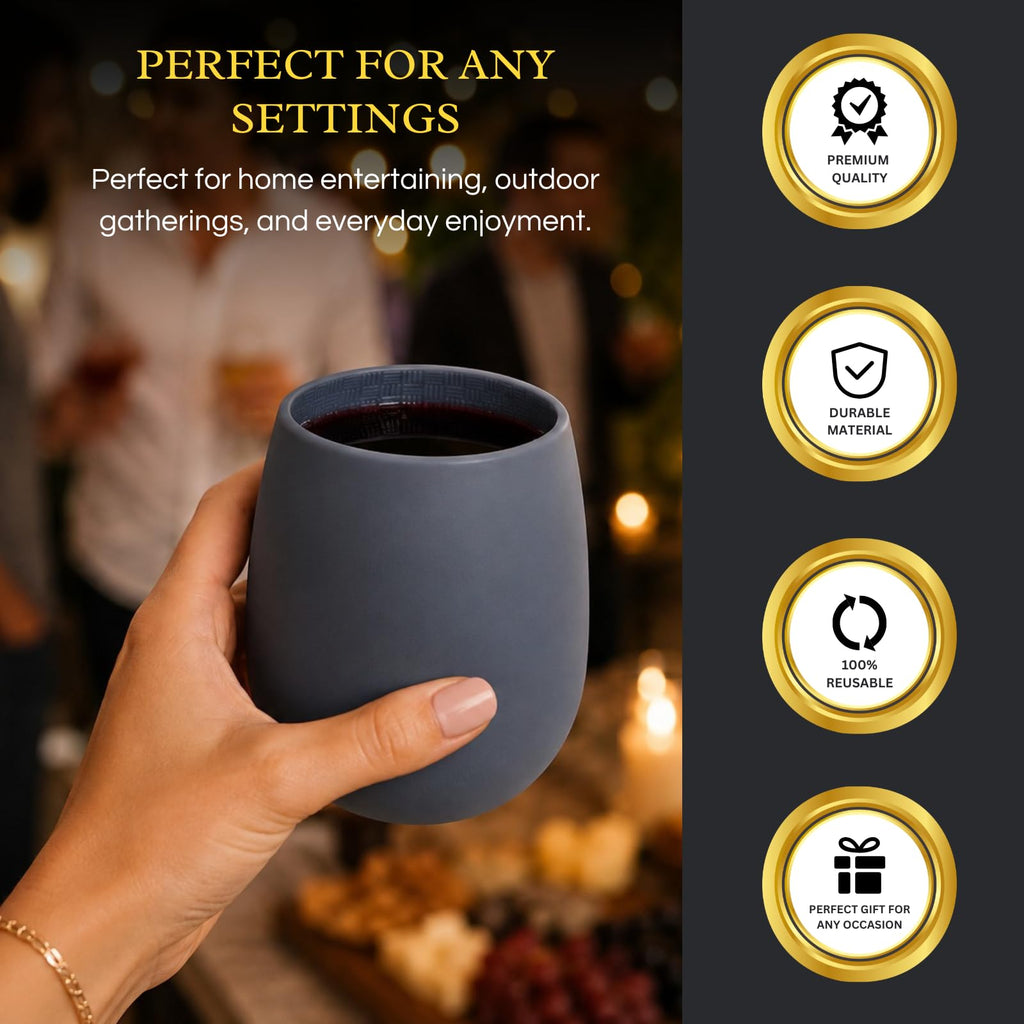 Unbreakable Silicone Stemless Wine Glassware Set Of 4 Reusable Shatterproof-3