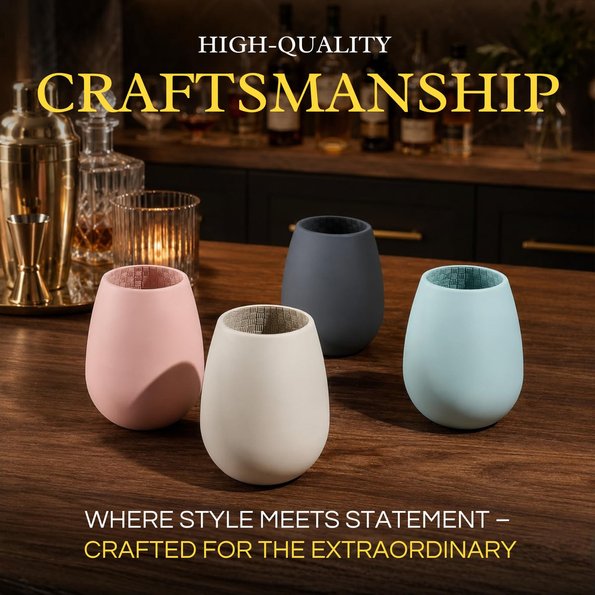 Unbreakable Silicone Stemless Wine Glassware Set Of 4 Reusable Shatterproof-4