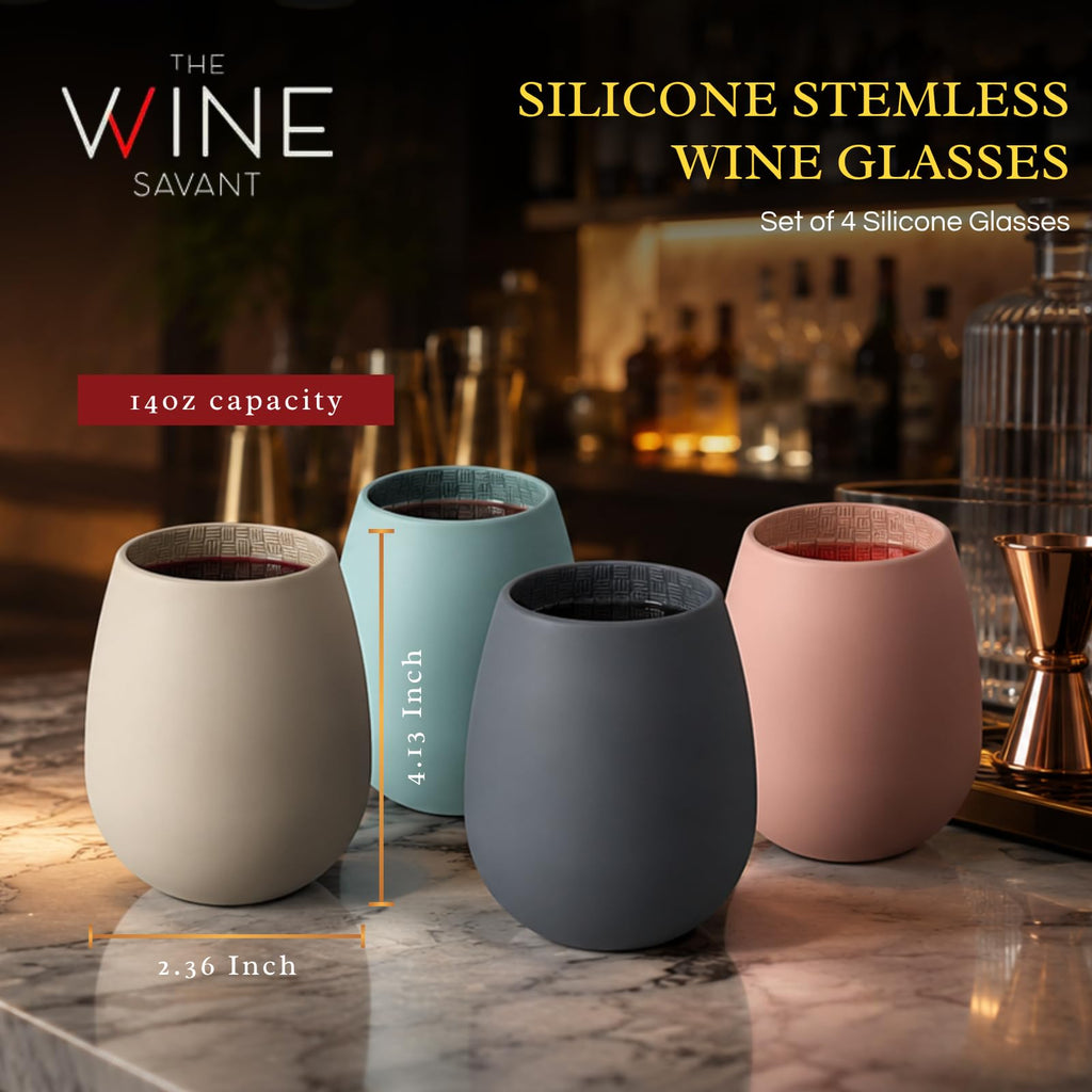 Unbreakable Silicone Stemless Wine Glassware Set Of 4 Reusable Shatterproof-1