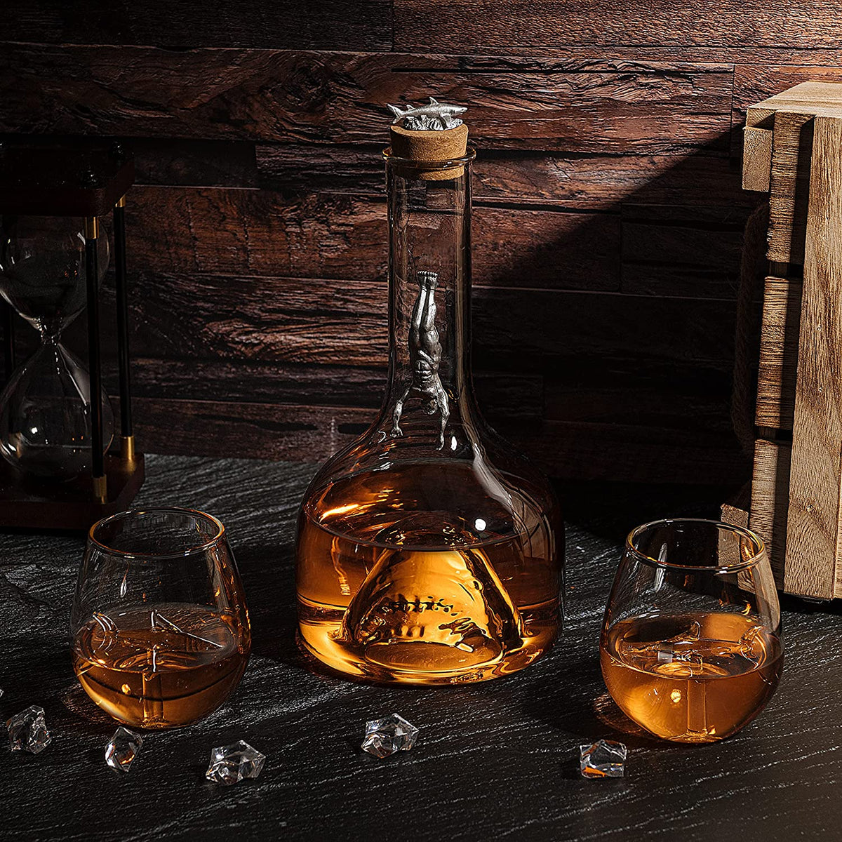 Shark Whiskey Decanter Set By 1000ML Shark Decanter With 2 10OZ Shark Glasses Shark-1