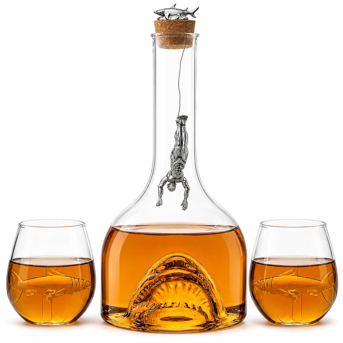 Shark Whiskey Decanter Set By 1000ML Shark Decanter With 2 10OZ Shark Glasses Shark-0