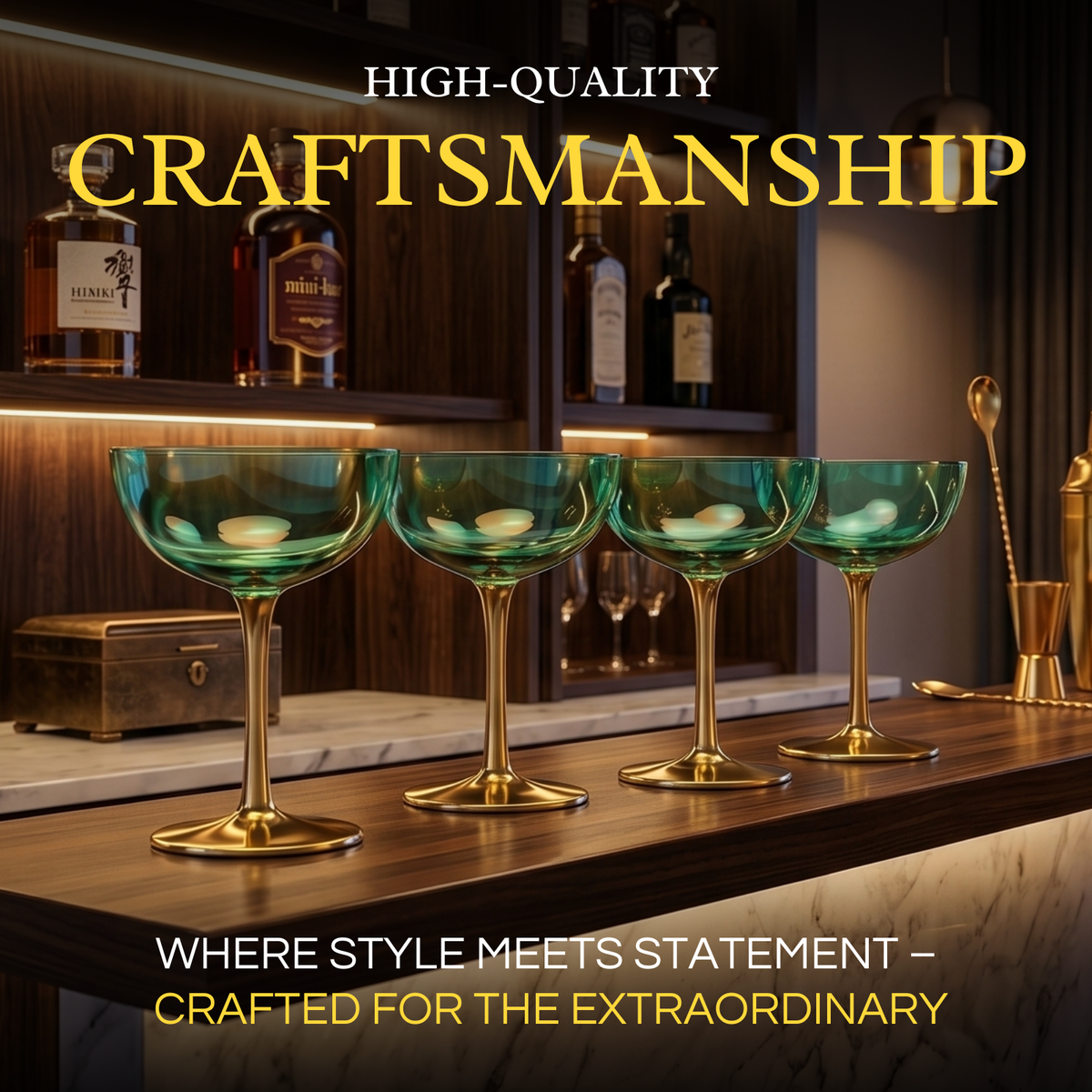 Colored Coupe Art Deco Glasses Gold Set Of 4 12 Oz Classic Cocktail Glassware For Champagne Martini-4