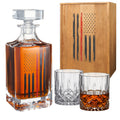 Firefighter Tactical Red Tattered American Flag Whiskey Decanter Gift Set 730ML Decanter 2 Whiskey G-0