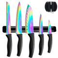 5-Piece Titanium-Coated Kitchen Knife Set with Magnetic Rack