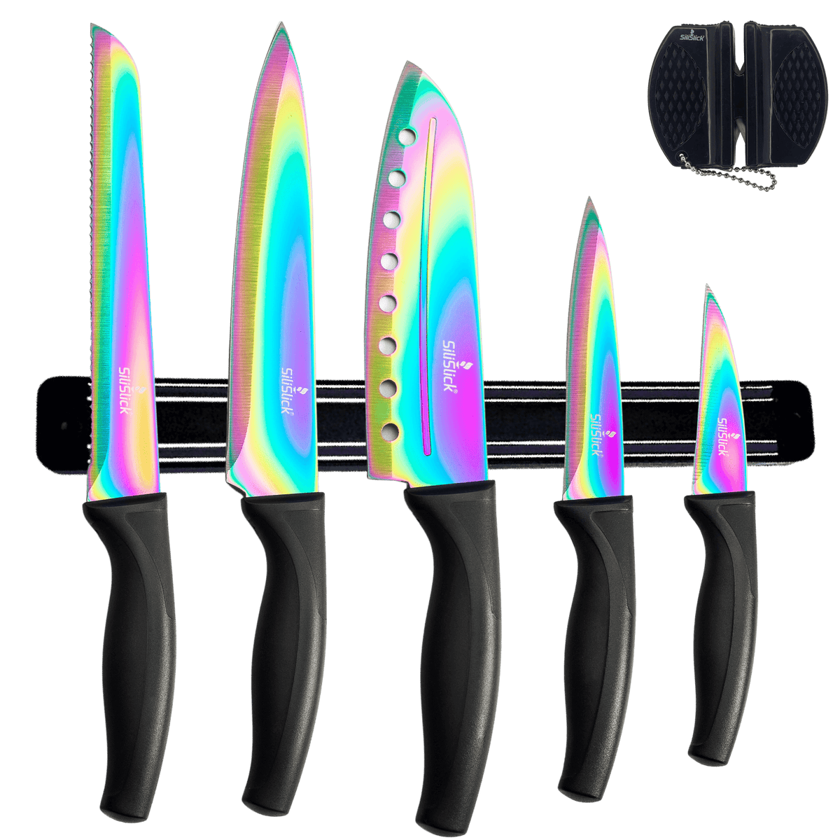 5-Piece Titanium-Coated Kitchen Knife Set with Magnetic Rack