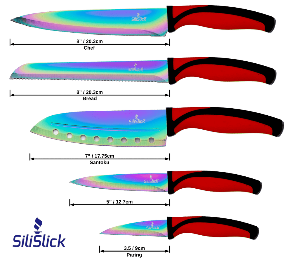 Titanium Coated Kitchen Knife Set with Magnetic Rack
