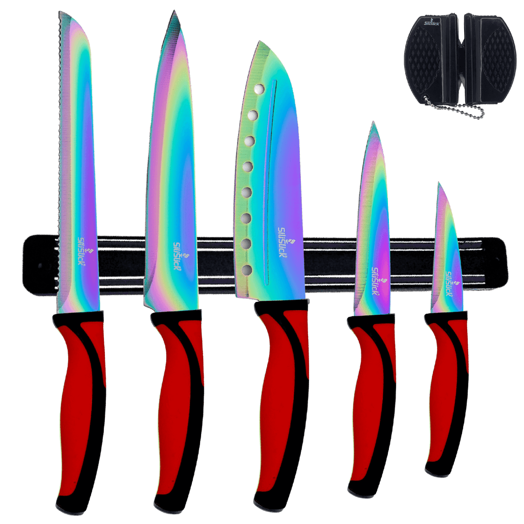 Titanium Coated Kitchen Knife Set with Magnetic Rack