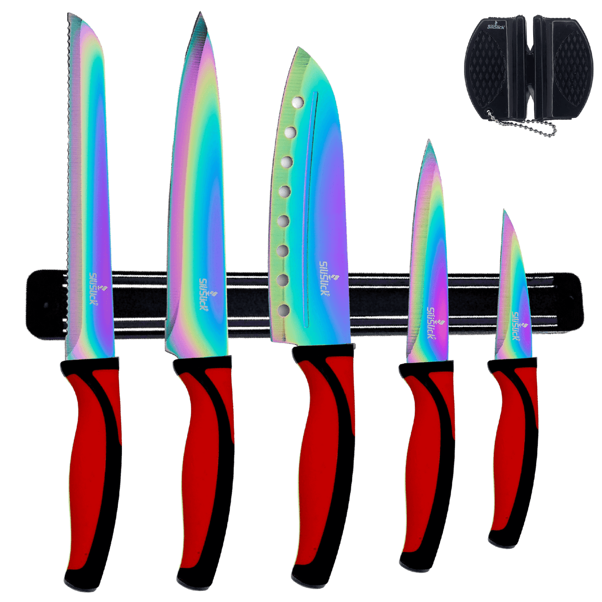 Titanium Coated Kitchen Knife Set with Magnetic Rack
