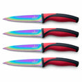Steak Knife Set 4 Rainbow Titanium Coated Blades & Red Handles-0